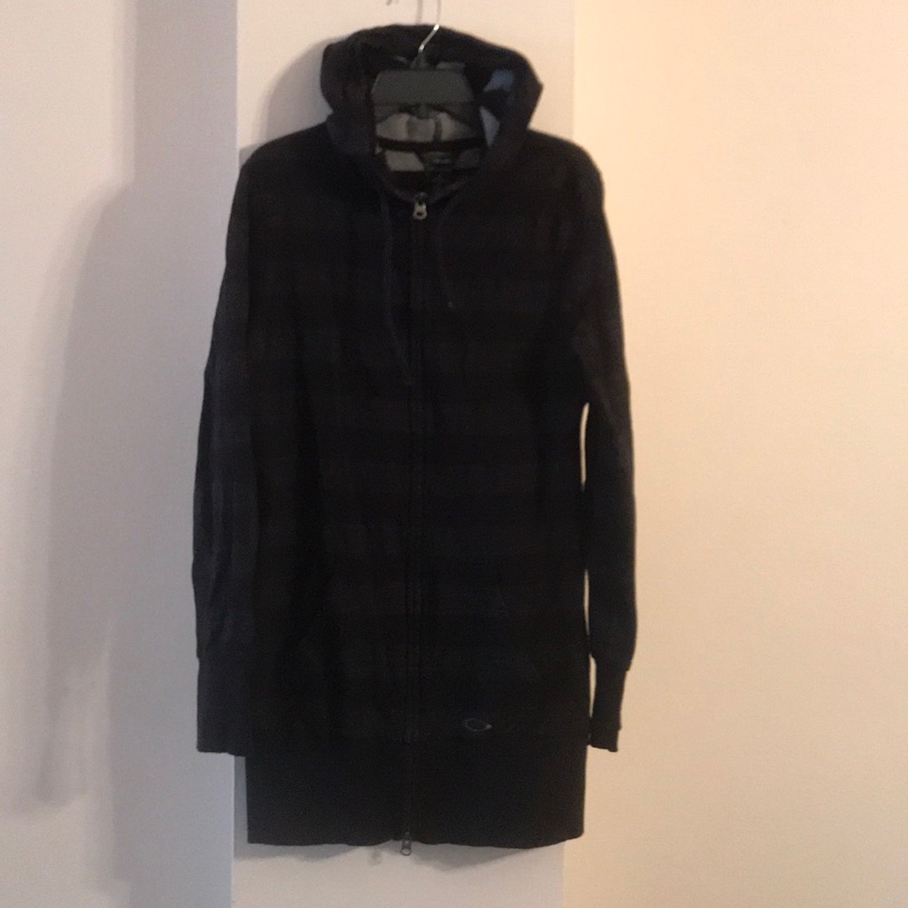 Women’s Black and Dark Gray Striped Long Hoodie